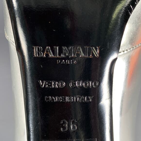 BALMAIN Size 6 Silver Patent Leather Peep Toe Heels Pumps - Picture 8 of 11